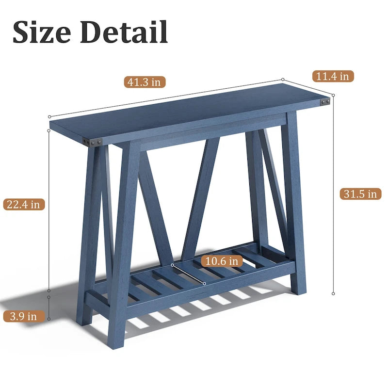 Mesa consola de MDF gris/negro/marrón lavado con estante de almacenamiento