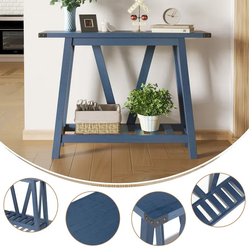 Mesa consola de MDF gris/negro/marrón lavado con estante de almacenamiento