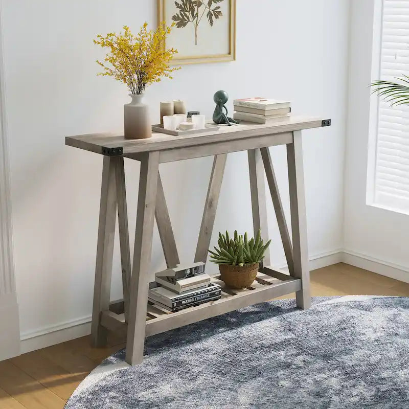 Mesa consola de MDF gris/negro/marrón lavado con estante de almacenamiento
