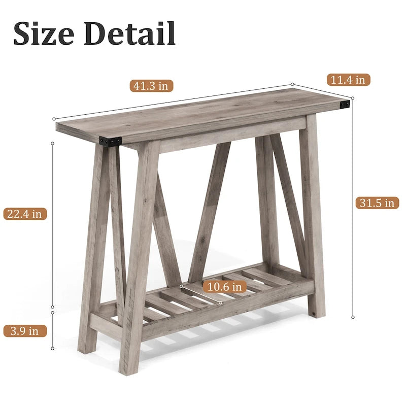 Mesa consola de MDF gris/negro/marrón lavado con estante de almacenamiento
