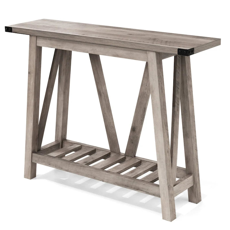 Mesa consola de MDF gris/negro/marrón lavado con estante de almacenamiento