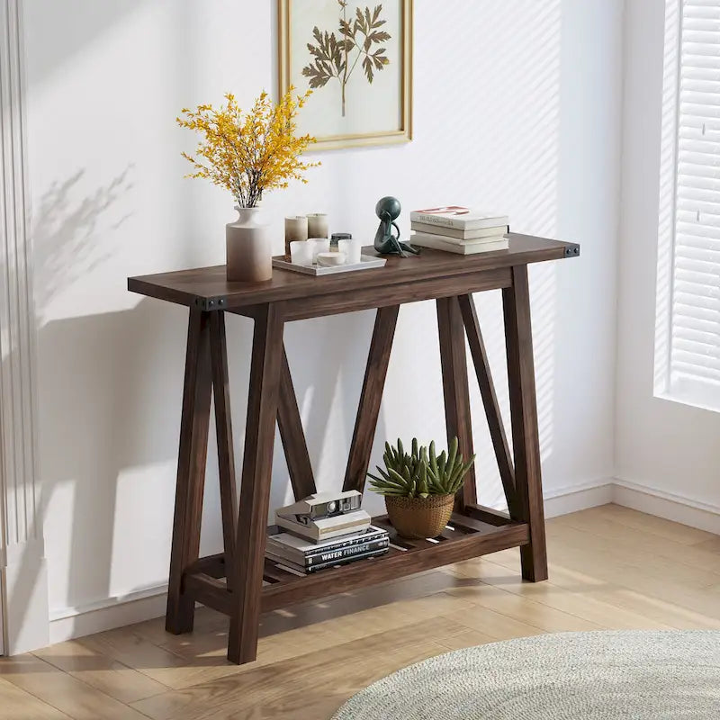 Mesa consola de MDF gris/negro/marrón lavado con estante de almacenamiento