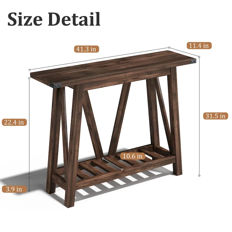 Mesa consola de MDF gris/negro/marrón lavado con estante de almacenamiento