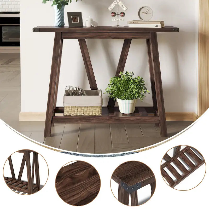 Mesa consola de MDF gris/negro/marrón lavado con estante de almacenamiento