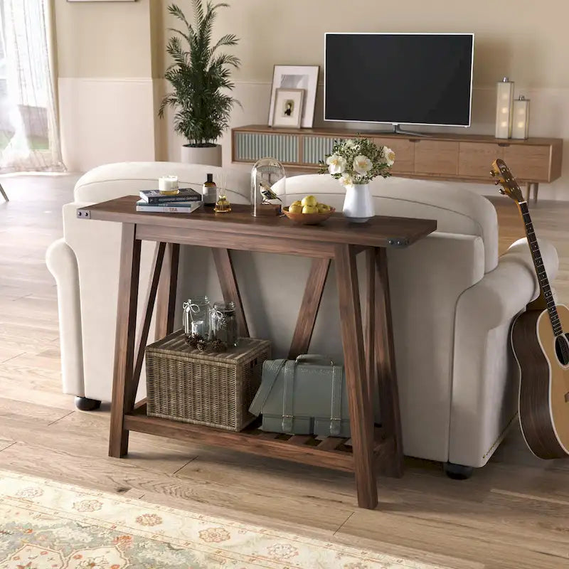 Mesa consola de MDF gris/negro/marrón lavado con estante de almacenamiento