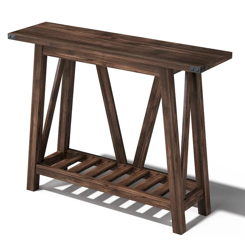 Mesa consola de MDF gris/negro/marrón lavado con estante de almacenamiento