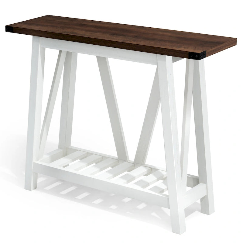 Mesa consola de MDF gris/negro/marrón lavado con estante de almacenamiento