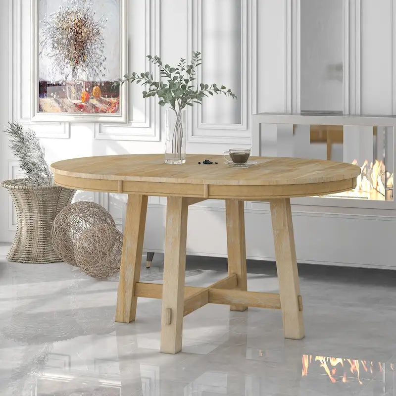 Mesa de comedor redonda extensible con extensión, asientos para 4 a 6 – Madera natural / Espresso