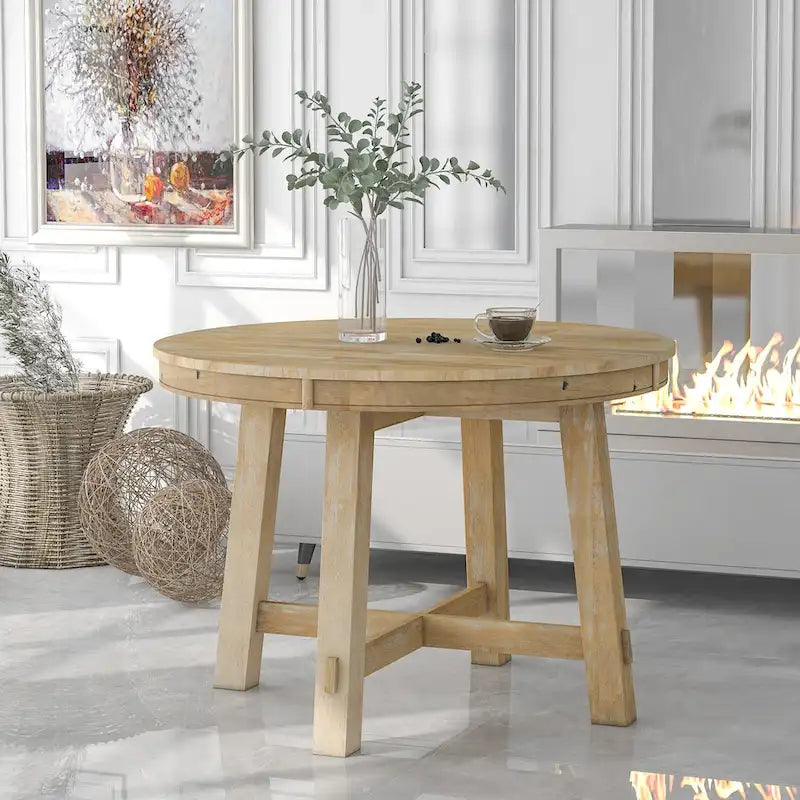 Mesa de comedor redonda extensible con extensión, asientos para 4 a 6 – Madera natural / Espresso