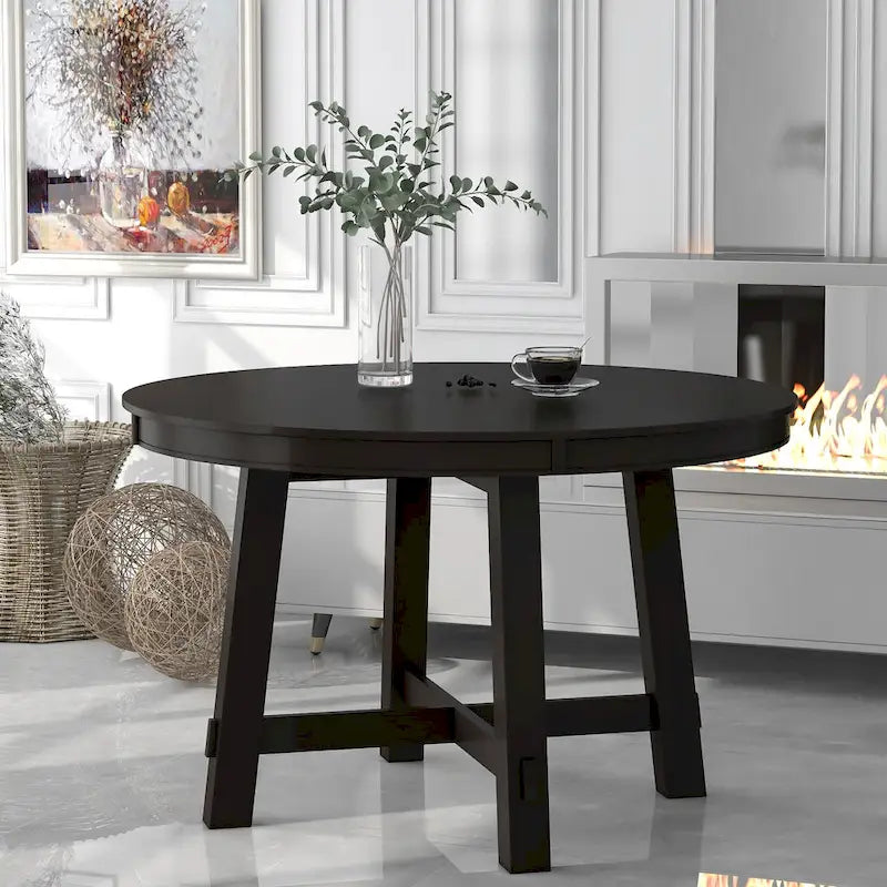 Mesa de comedor redonda extensible con extensión, asientos para 4 a 6 – Madera natural / Espresso