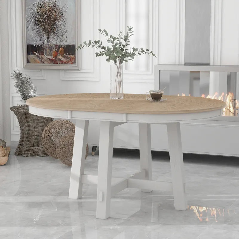 Mesa de comedor redonda extensible con extensión, asientos para 4 a 6 – Madera natural / Espresso