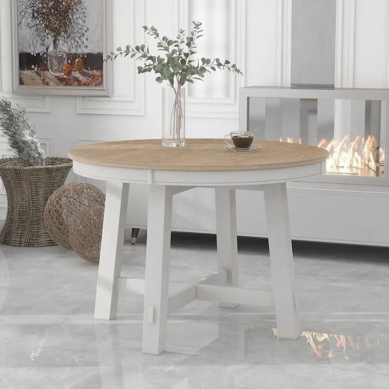 Mesa de comedor redonda extensible con extensión, asientos para 4 a 6 – Madera natural / Espresso