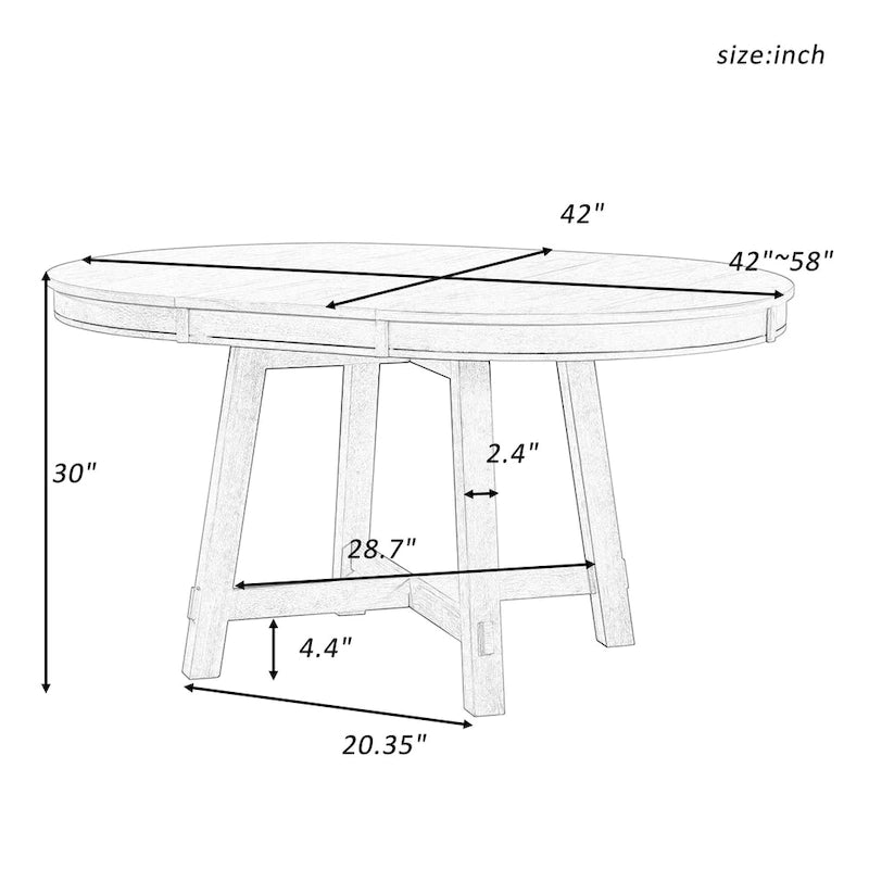 Mesa de comedor redonda extensible con extensión, asientos para 4 a 6 – Madera natural / Espresso