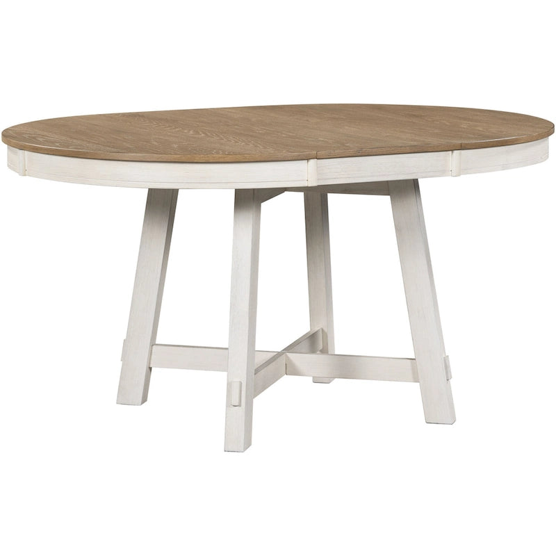 Mesa de comedor redonda extensible con extensión, asientos para 4 a 6 – Madera natural / Espresso