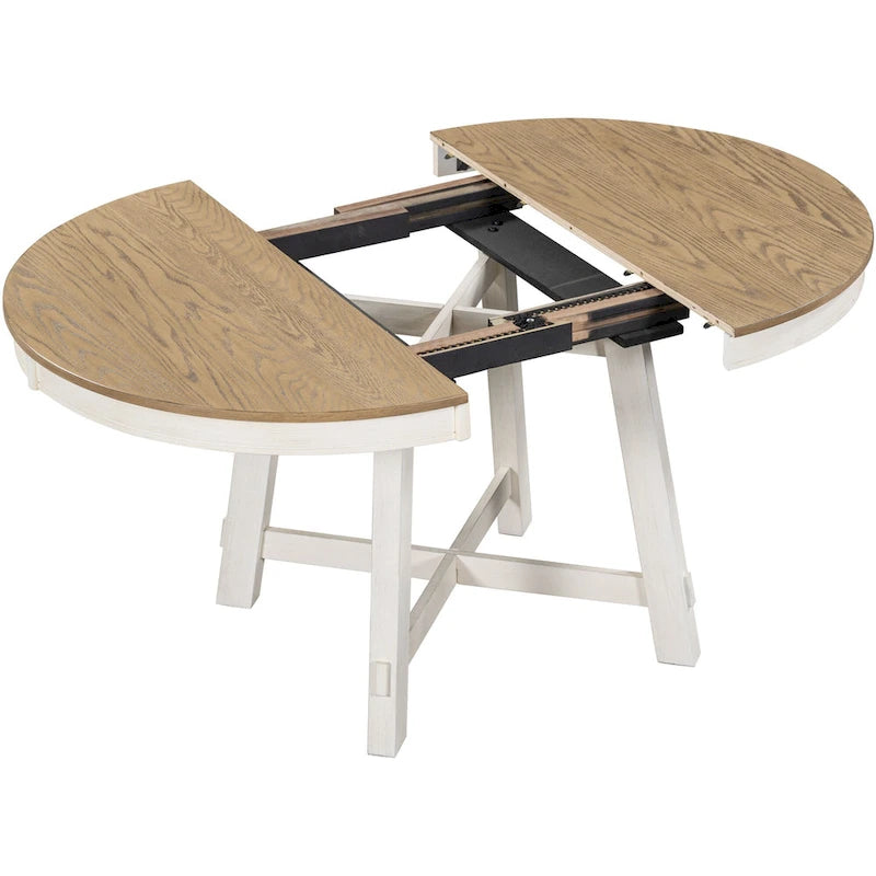 Mesa de comedor redonda extensible con extensión, asientos para 4 a 6 – Madera natural / Espresso