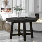 Mesa de comedor redonda extensible con extensión, asientos para 4 a 6 – Madera natural / Espresso