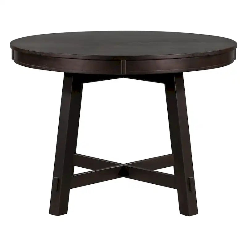 Mesa de comedor redonda extensible con extensión, asientos para 4 a 6 – Madera natural / Espresso
