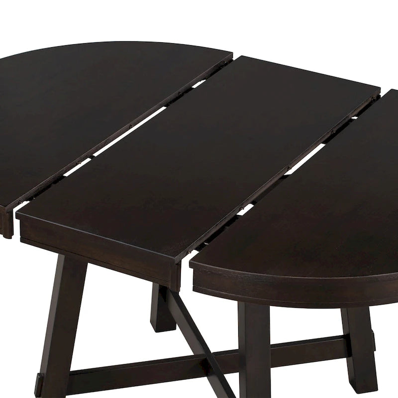 Mesa de comedor redonda extensible con extensión, asientos para 4 a 6 – Madera natural / Espresso