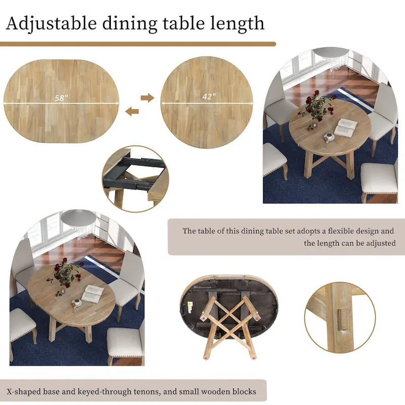 Mesa de comedor redonda extensible con extensión, asientos para 4 a 6 – Madera natural / Espresso