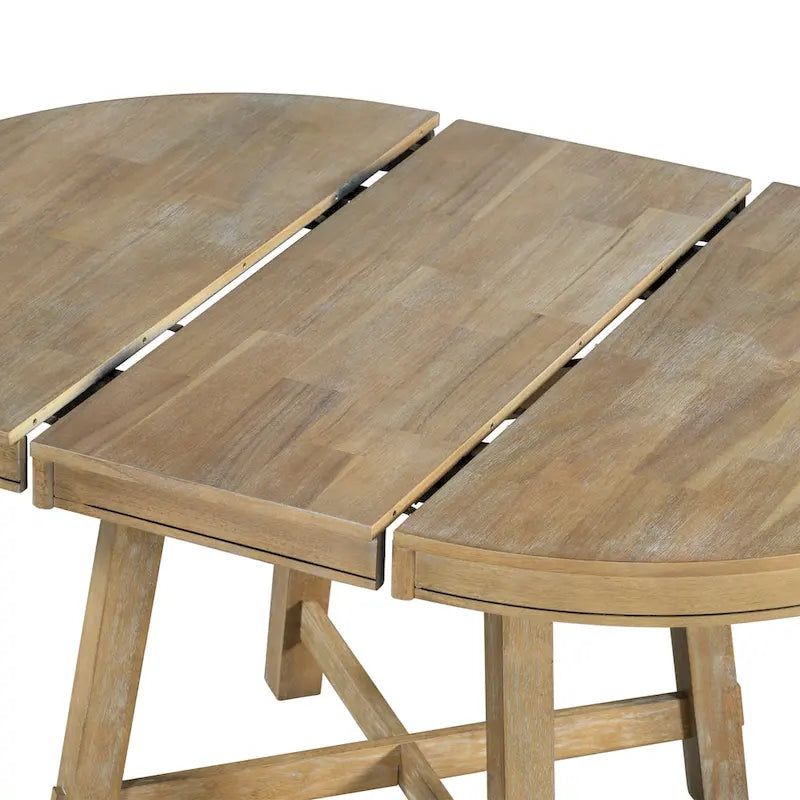 Mesa de comedor redonda extensible con extensión, asientos para 4 a 6 – Madera natural / Espresso