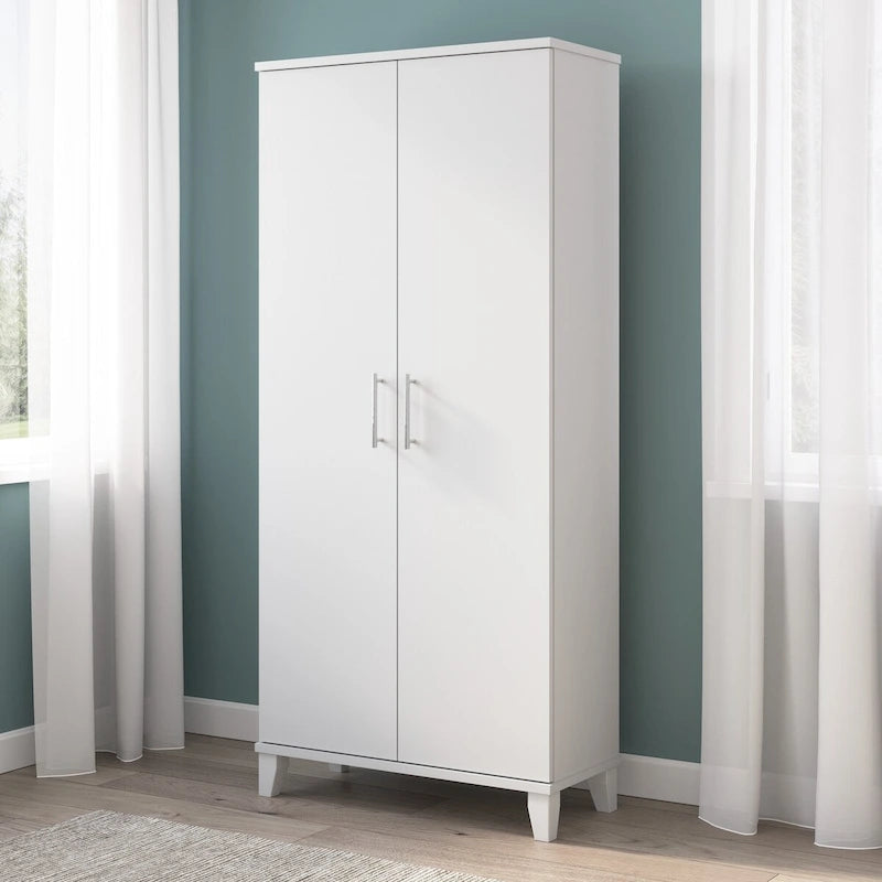Armario de almacenamiento alto con puertas blanco/gris ceniza – 2 puertas, 4 estantes