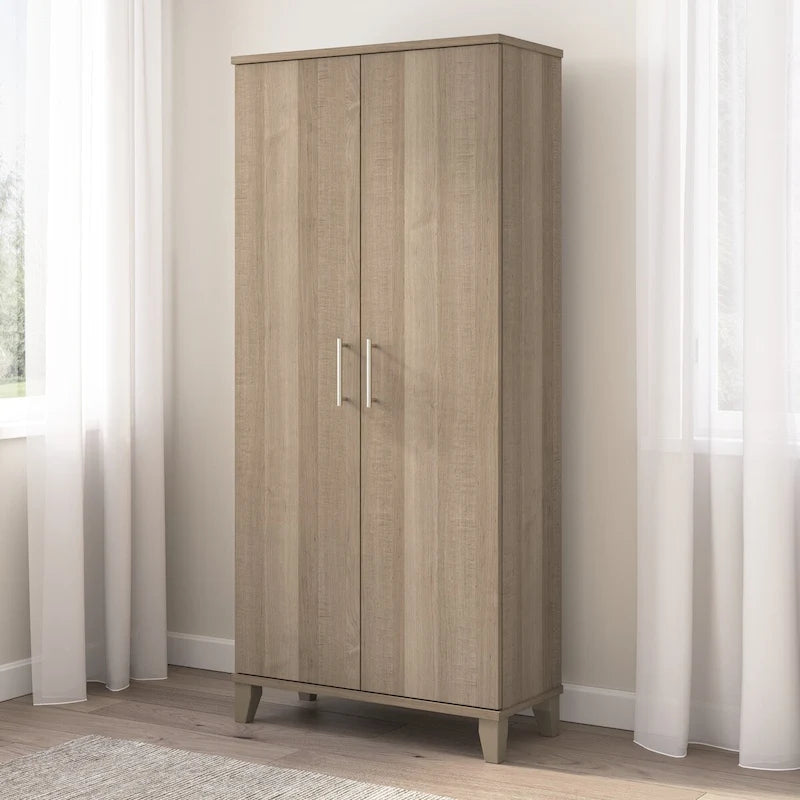 Armario de almacenamiento alto con puertas blanco/gris ceniza – 2 puertas, 4 estantes