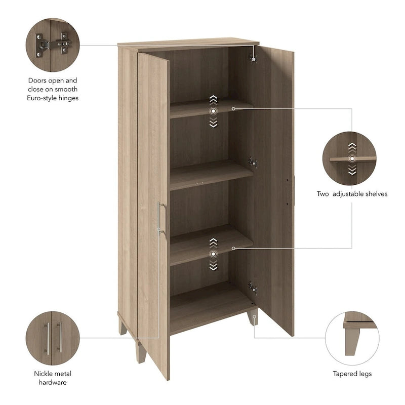 Armario de almacenamiento alto con puertas blanco/gris ceniza – 2 puertas, 4 estantes