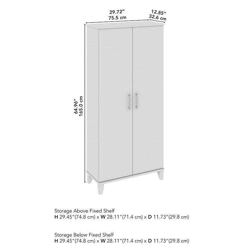 Armario de almacenamiento alto con puertas blanco/gris ceniza – 2 puertas, 4 estantes