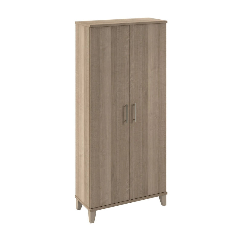 Armario de almacenamiento alto con puertas blanco/gris ceniza – 2 puertas, 4 estantes