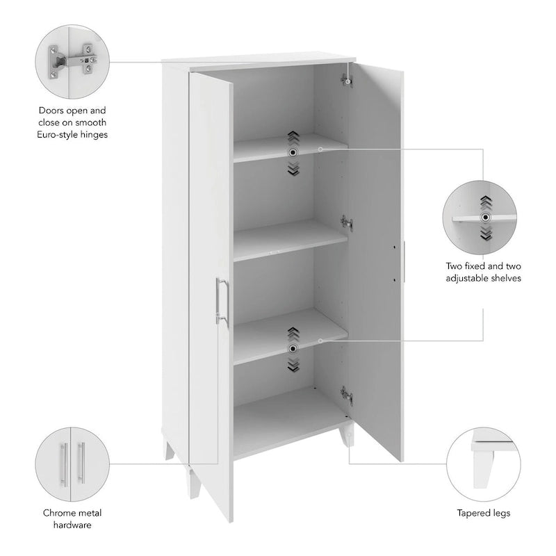 Armario de almacenamiento alto con puertas blanco/gris ceniza – 2 puertas, 4 estantes
