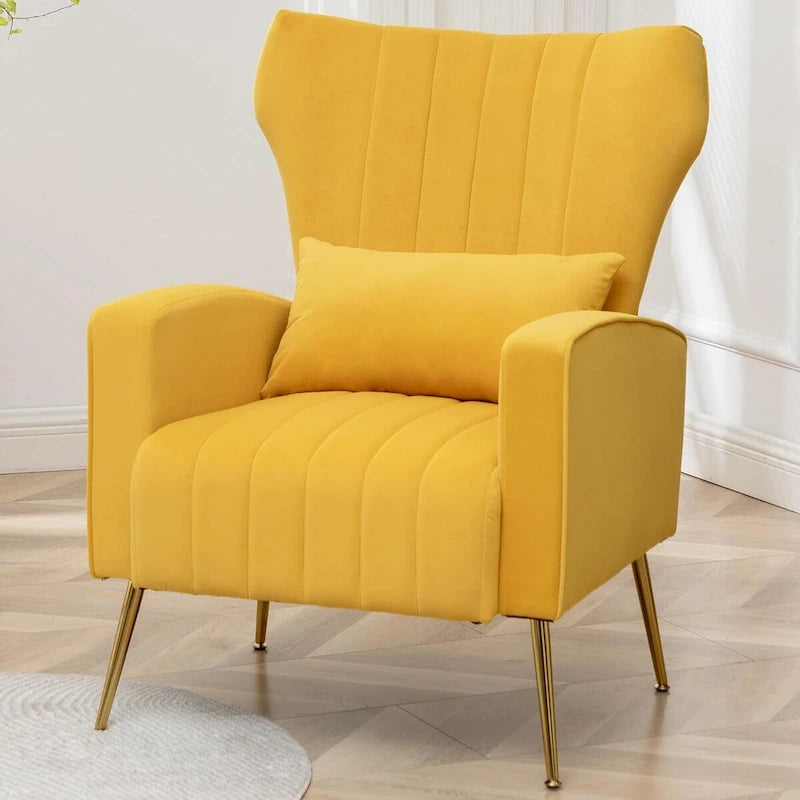 Sillón orejero de terciopelo amarillo/beige/negro/azul marino/verde azulado con almohada, para 1 persona