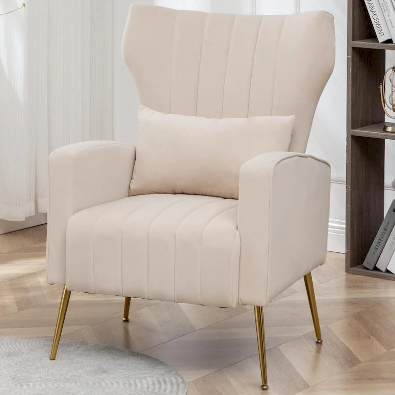 Sillón orejero de terciopelo amarillo/beige/negro/azul marino/verde azulado con almohada, para 1 persona