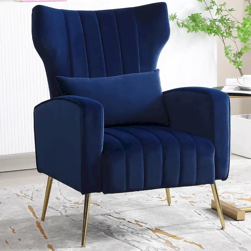 Sillón orejero de terciopelo amarillo/beige/negro/azul marino/verde azulado con almohada, para 1 persona