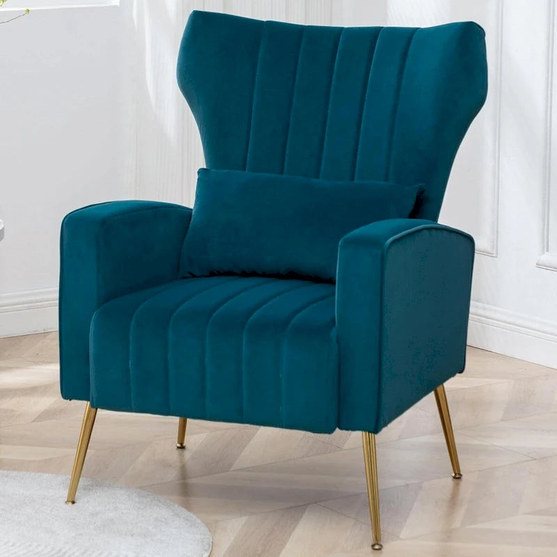Sillón orejero de terciopelo amarillo/beige/negro/azul marino/verde azulado con almohada, para 1 persona