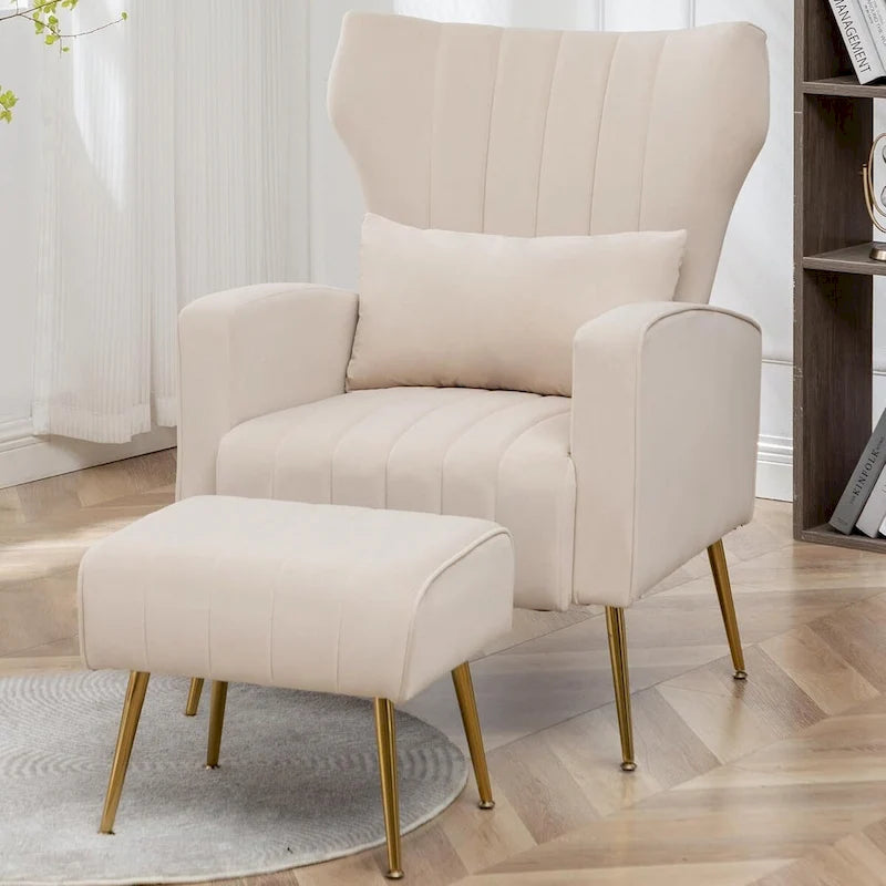 Sillón orejero de terciopelo amarillo/beige/negro/azul marino/verde azulado con almohada, para 1 persona