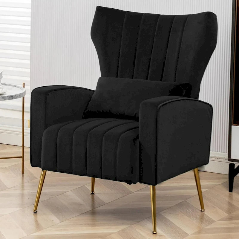 Sillón orejero de terciopelo amarillo/beige/negro/azul marino/verde azulado con almohada, para 1 persona
