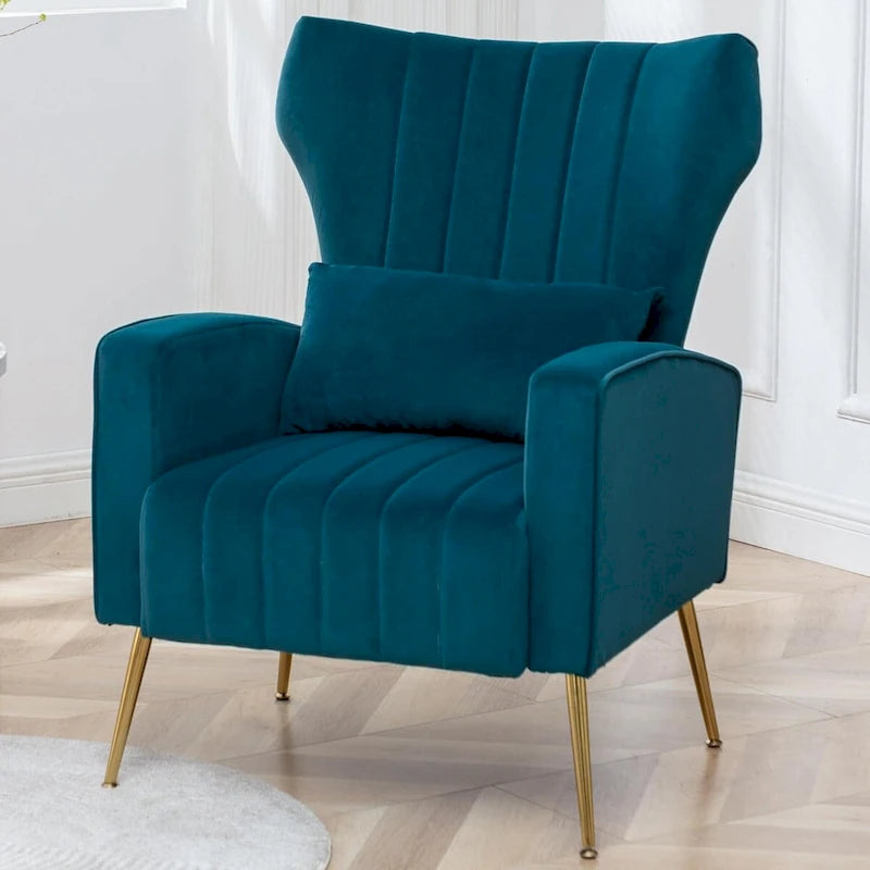 Sillón orejero de terciopelo amarillo/beige/negro/azul marino/verde azulado con almohada, para 1 persona