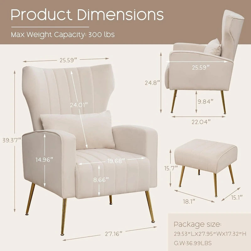 Sillón orejero de terciopelo amarillo/beige/negro/azul marino/verde azulado con almohada, para 1 persona