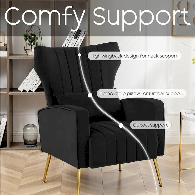 Sillón orejero de terciopelo amarillo/beige/negro/azul marino/verde azulado con almohada, para 1 persona