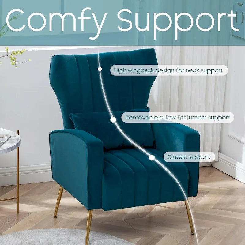 Sillón orejero de terciopelo amarillo/beige/negro/azul marino/verde azulado con almohada, para 1 persona