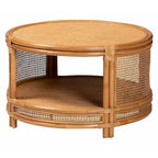 Mesa de centro redonda bohemia de ratán color miel claro