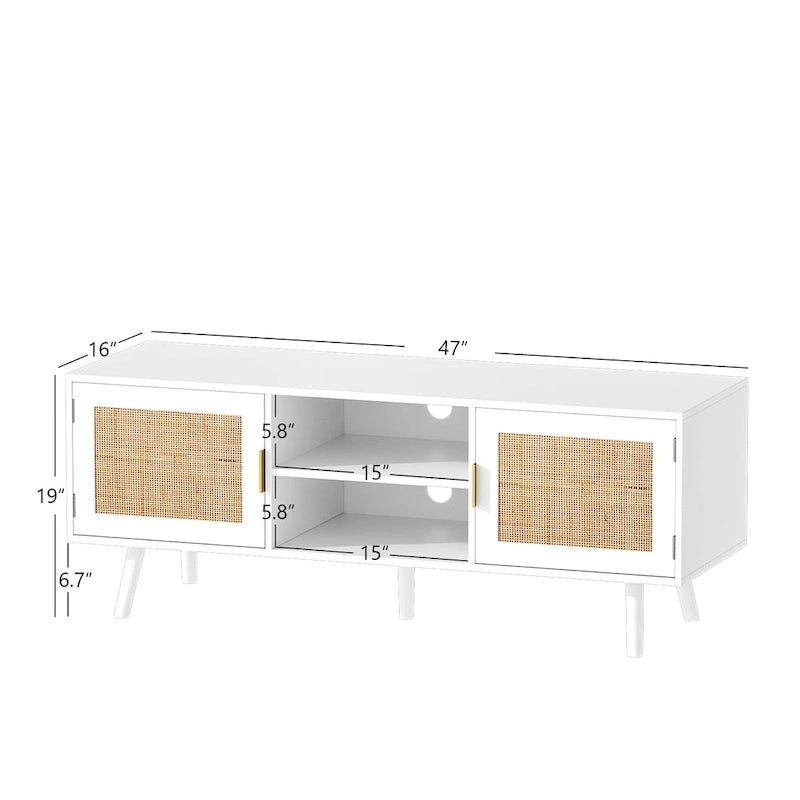 Mueble para TV de ratán blanco, apto para televisores de hasta 75"