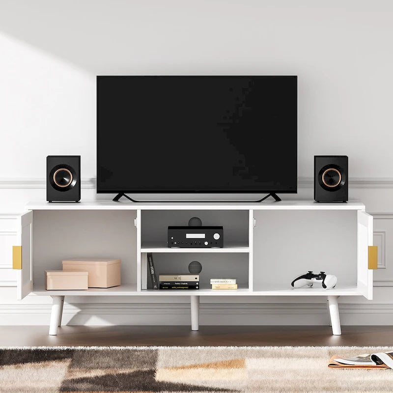 Mueble para TV de ratán blanco, apto para televisores de hasta 75"