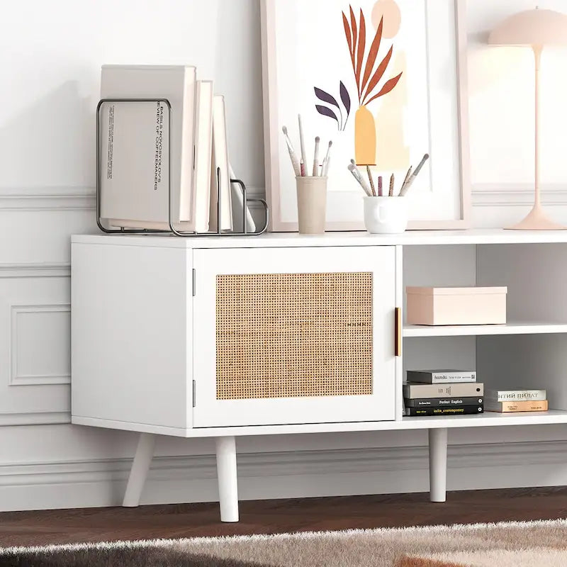 Mueble para TV de ratán blanco, apto para televisores de hasta 75"