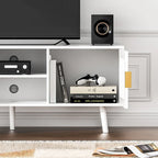 Mueble para TV de ratán blanco, apto para televisores de hasta 75"