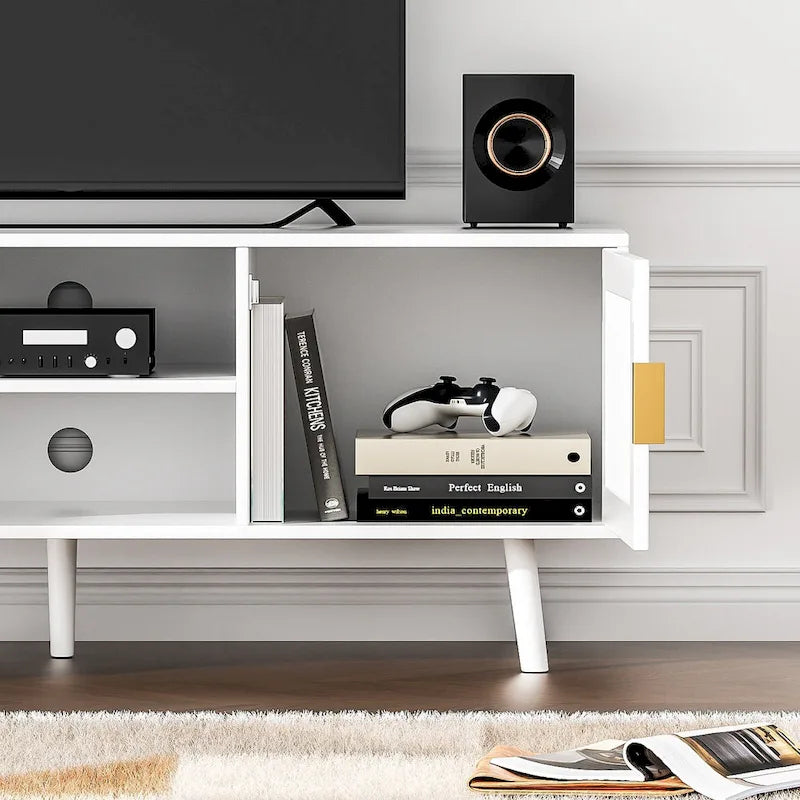 Mueble para TV de ratán blanco, apto para televisores de hasta 75"