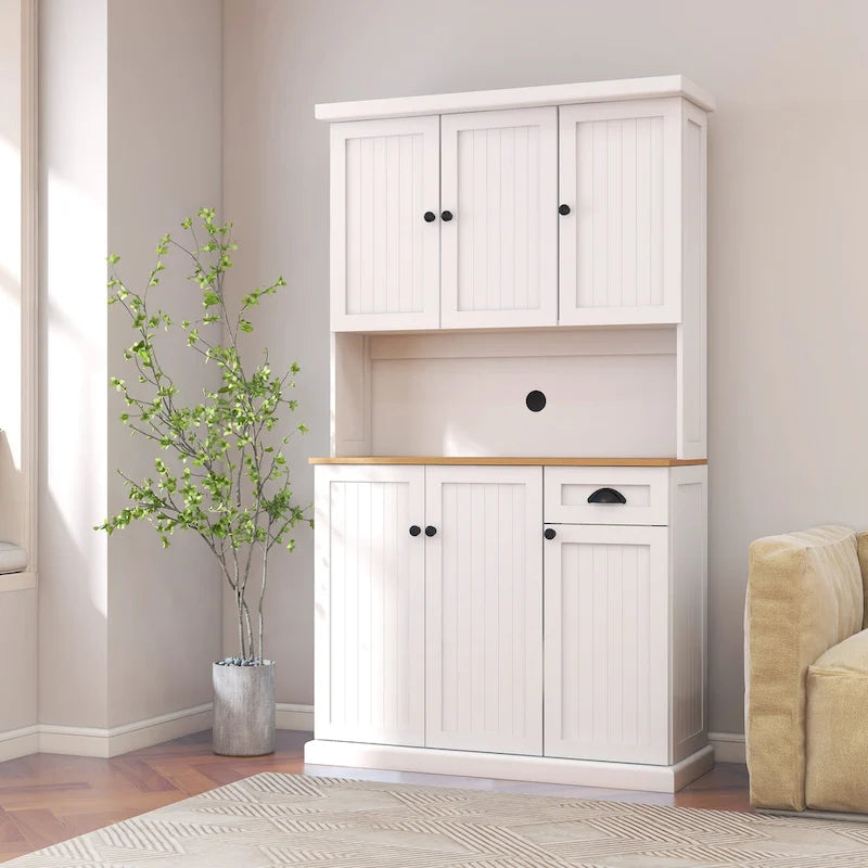 71 Kitchen Pantry Storage Cabinet with Microwave Oven Countertop,Hutch Cabinet with Adjustable Shelves,6 Doors,1 Drawer