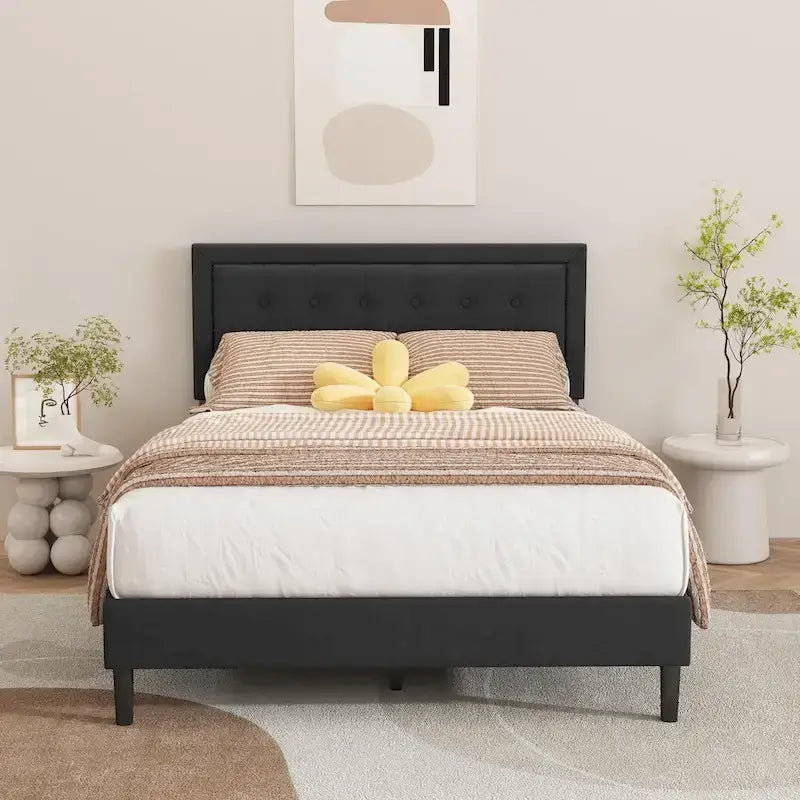 Estructura de cama tapizada con capitoné de terciopelo | Negro/Beige/Blanco/Rosa | Individual/Matrimonial/Queen/King | 1-2 personas