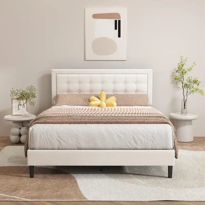 Estructura de cama tapizada con capitoné de terciopelo | Negro/Beige/Blanco/Rosa | Individual/Matrimonial/Queen/King | 1-2 personas