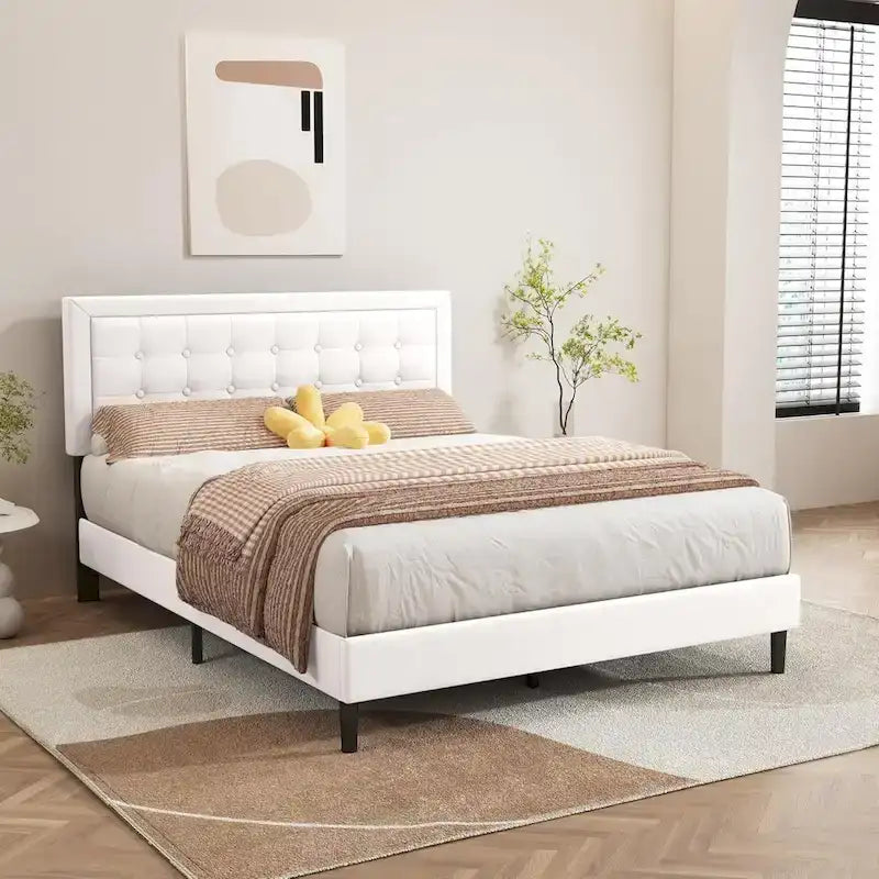 Estructura de cama tapizada con capitoné de terciopelo | Negro/Beige/Blanco/Rosa | Individual/Matrimonial/Queen/King | 1-2 personas